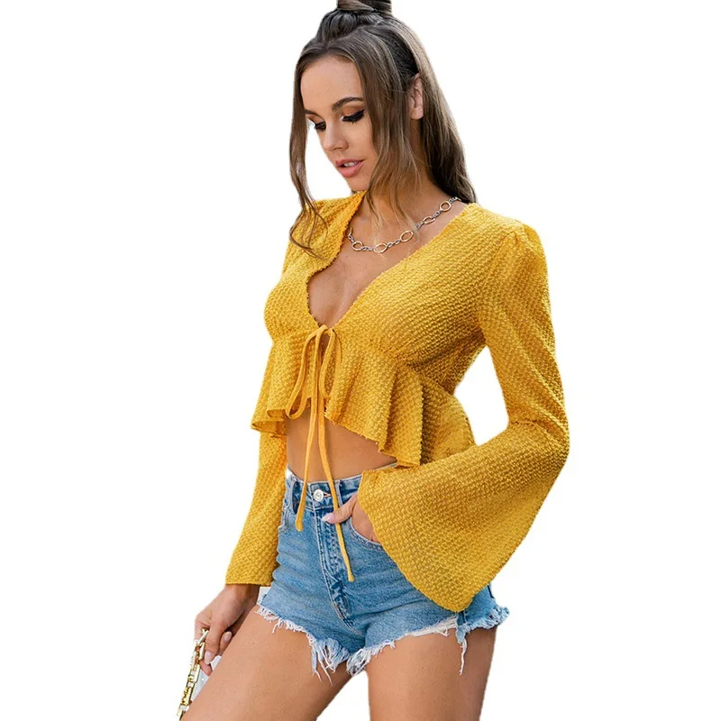 2021 Spring and Autumn Fashion Yellow Knit Sweater Top New Style Sweet and Solid Color V-neck Ruffled Lace Knitted Women Tops
2021 Spring and Autumn Fashion Yellow Knit Sweater Top New Style Sweet and Solid Color V-neck Ruffled Lace Knitted Women Tops