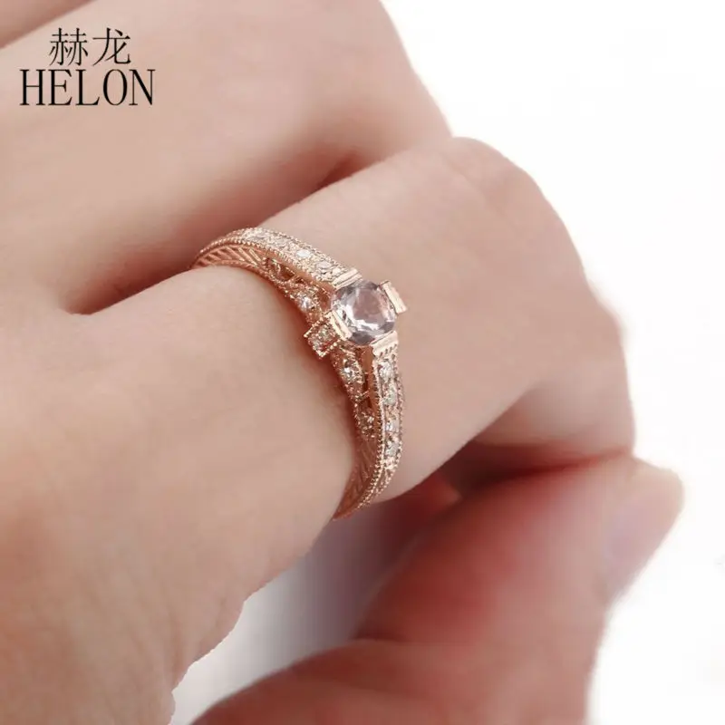 HELON Solid 10K Rose Gold Flawless Round 5.5mm Genuine Morganite Diamonds Engagement Ring Women Vintage Fine Jewelry Best Gift
HELON Solid 10K Rose Gold Flawless Round 5.5mm Genuine Morganite Diamonds Engagement Ring Women Vintage Fine Jewelry Best Gift
