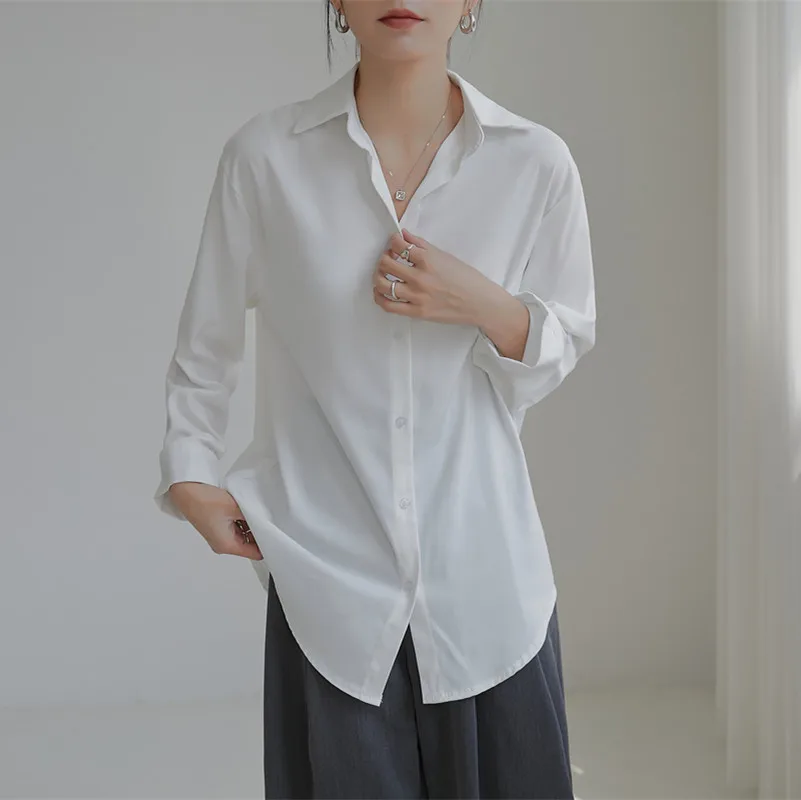 Loose Commuter Top Spring and Autumn Women's Blouse White Plain BF Korean Blusas Single-breasted Lapel Office Roupas
Loose Commuter Top Spring and Autumn Women's Blouse White Plain BF Korean Blusas Single-breasted Lapel Office Roupas