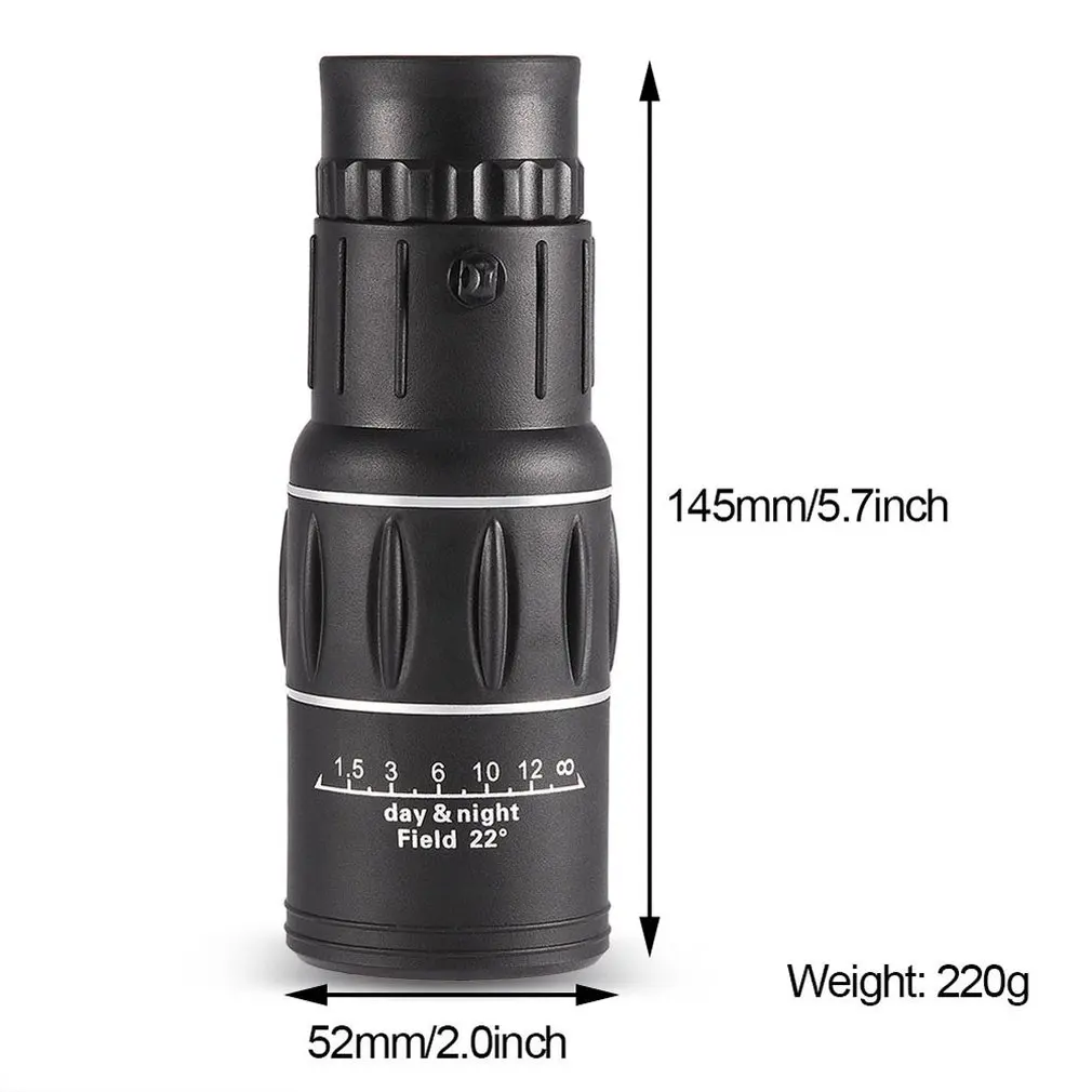 16x52 Hiking Camera Lens Telescope Monocular +40mm Large Eyepiece Monocular with Universal Clip For Smartphones
16x52 Hiking Camera Lens Telescope Monocular +40mm Large Eyepiece Monocular with Universal Clip For Smartphones