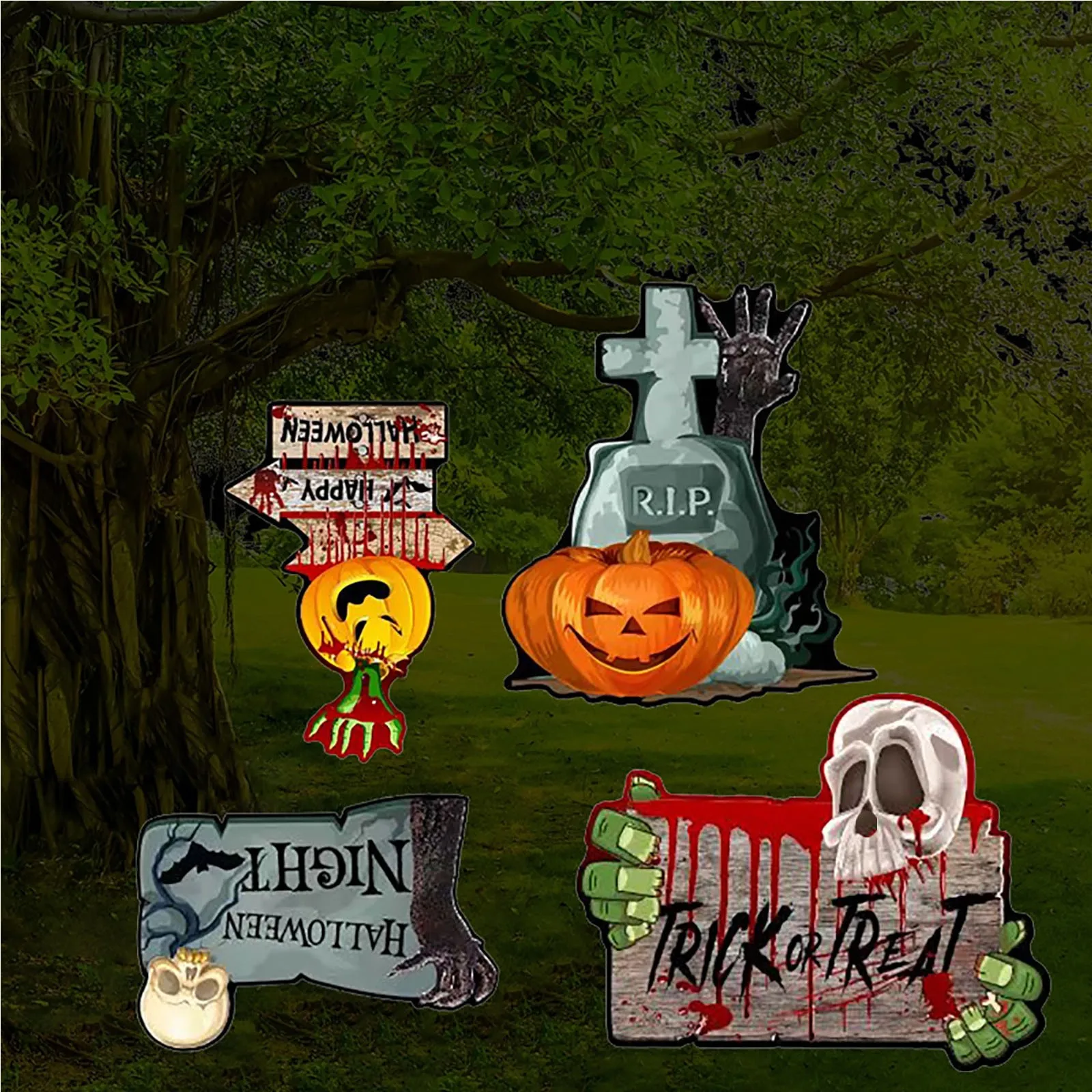 Halloween Pumpkin Skull Tombstone Ghost 4-piece Garden Decoration Card Halloween Party Decoration Supplies Photo Props
Halloween Pumpkin Skull Tombstone Ghost 4-piece Garden Decoration Card Halloween Party Decoration Supplies Photo Props