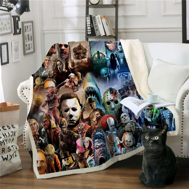 

Newest Horror Movie Child of Play Character Chucky Blanket Gothic Sherpa Fleece Wearable Throw Blanket Microfiber Bedding 06