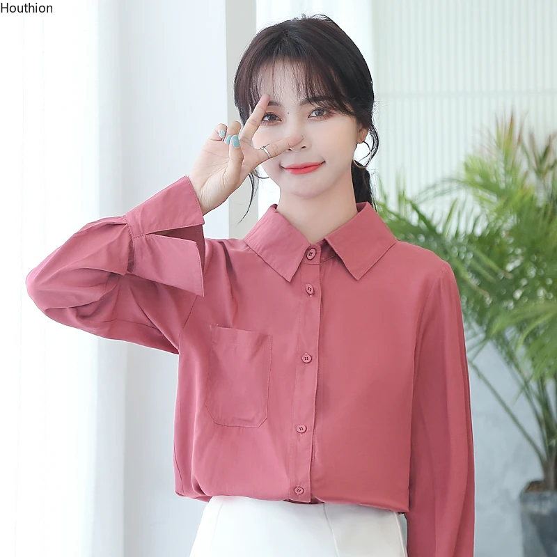 Chiffon Women's Blouse New Casual Blusas Solid Pocket Shirts Buttons Spring/autumn Shirt Fashion Long Sleeve Top Houthion
Chiffon Women's Blouse New Casual Blusas Solid Pocket Shirts Buttons Spring/autumn Shirt Fashion Long Sleeve Top Houthion