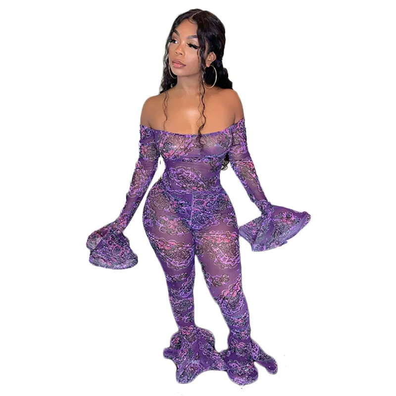 Popular Autumn New European and American Sexy off-Shoulder Printed Perspective Mesh Ruffles Jumpsuit
Popular Autumn New European and American Sexy off-Shoulder Printed Perspective Mesh Ruffles Jumpsuit