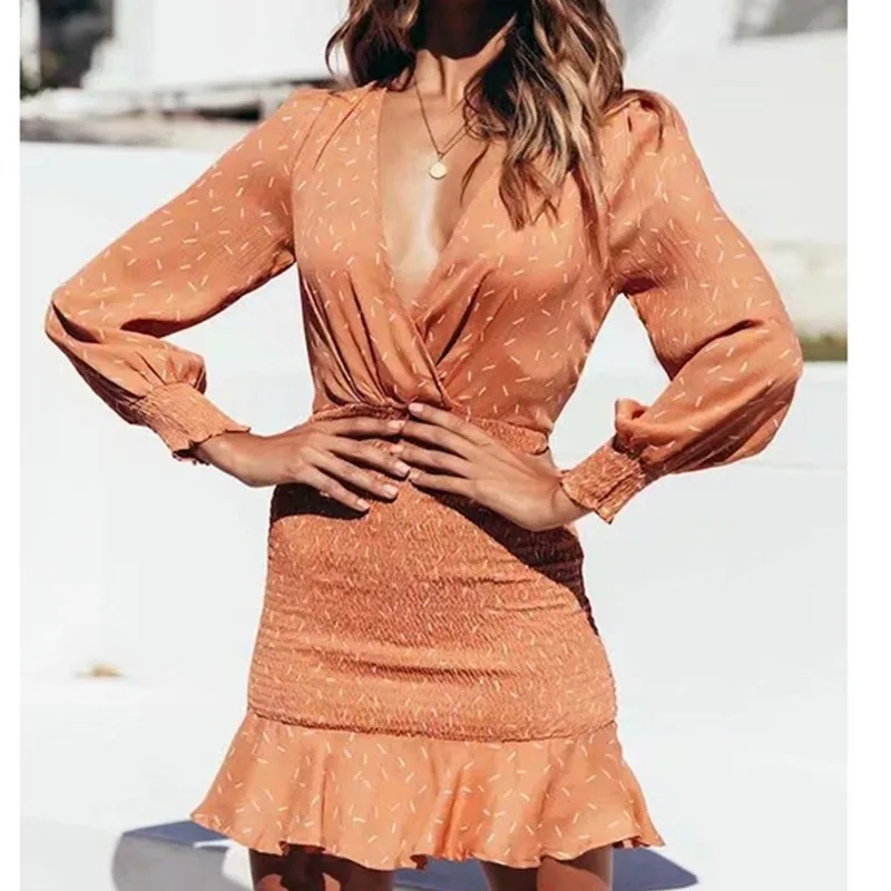 Sexy V-neck Long Sleeve Pleated Dress Fashion Girl Women Autumn Print Elastic High Waist Party Mini Dress Ruffle Dress Women
Sexy V-neck Long Sleeve Pleated Dress Fashion Girl Women Autumn Print Elastic High Waist Party Mini Dress Ruffle Dress Women
