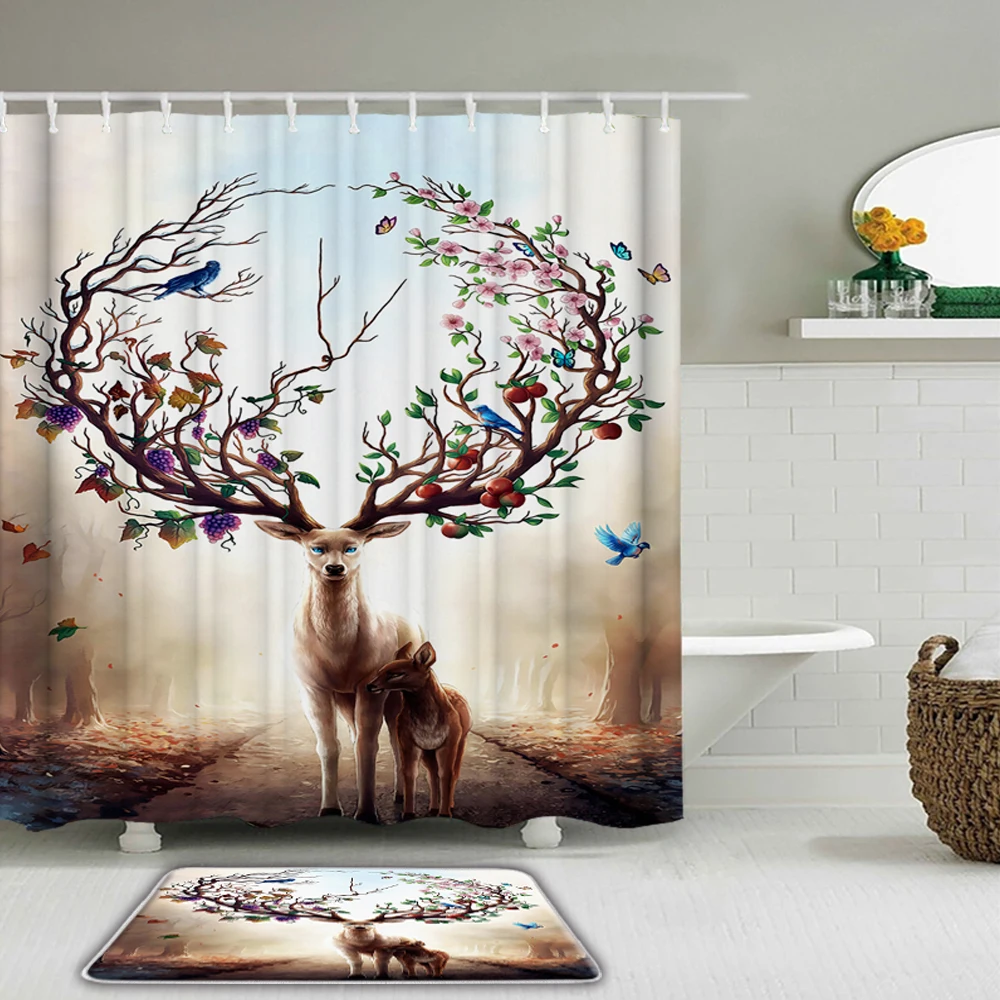 Flower Birds Deer Waterproof Shower Curtain Set Elk Reindeer Bathroom Curtains With Hooks and Toilet Non-slip Mat Bath Mat Rug
Flower Birds Deer Waterproof Shower Curtain Set Elk Reindeer Bathroom Curtains With Hooks and Toilet Non-slip Mat Bath Mat Rug