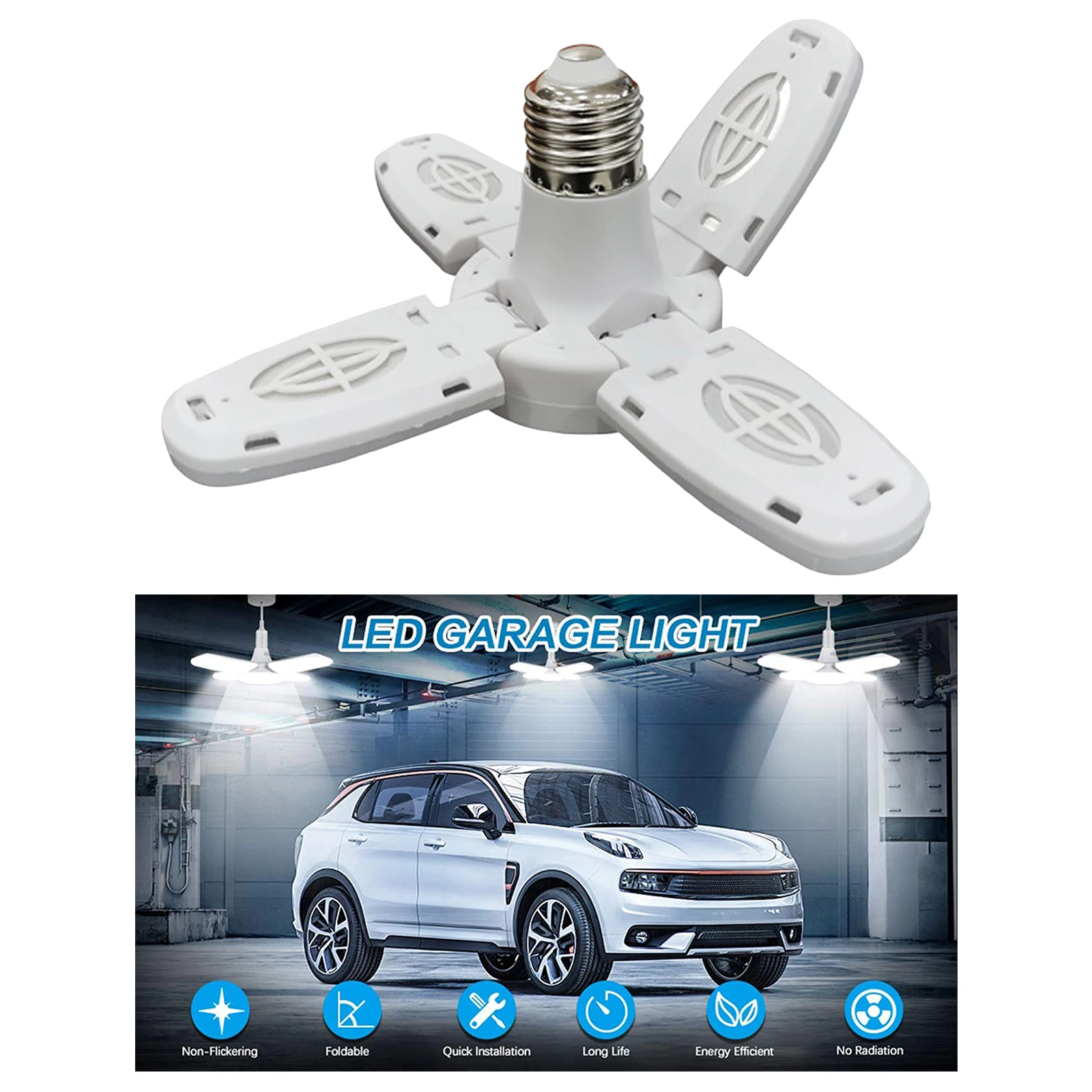28W LED Garage Light E27 Deformable Ceiling Light Foldable Fan Light For Warehouse Workshop Deformation
28W LED Garage Light E27 Deformable Ceiling Light Foldable Fan Light For Warehouse Workshop Deformation