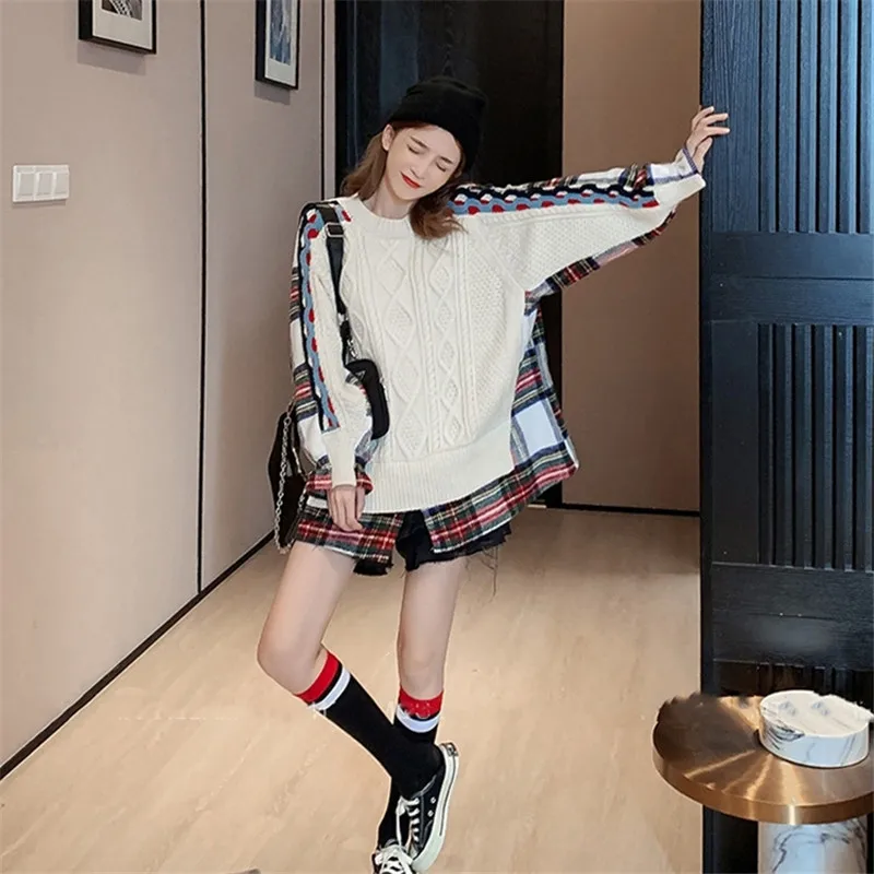 2020 Autumn And Winter Clothes New Plaid Stitching Sweater Women Loose Fashion All Match Lazy Style Cocoon Pullover Trendy C370
2020 Autumn And Winter Clothes New Plaid Stitching Sweater Women Loose Fashion All Match Lazy Style Cocoon Pullover Trendy C370