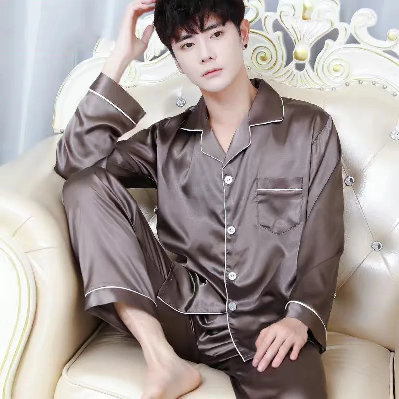 Men's Pajamas Pants Spring Autumn Long-Sleeved Solid Thin Ice Silk Sleepwear Loose Plus Size Pyjamas Male Casual Homewear Suits
Men's Pajamas Pants Spring Autumn Long-Sleeved Solid Thin Ice Silk Sleepwear Loose Plus Size Pyjamas Male Casual Homewear Suits