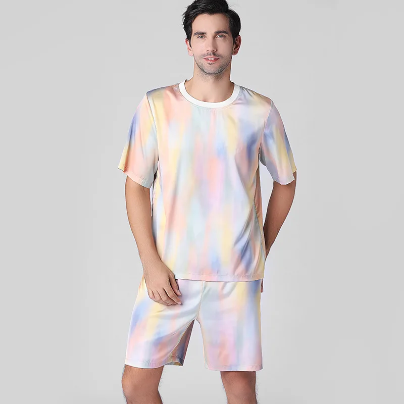Spring Summer Autumn Men Satin Silk Pajamas Sets of T-shirt & Shorts Male Pijama Sleepwear Leisure Home Clothing
Spring Summer Autumn Men Satin Silk Pajamas Sets of T-shirt & Shorts Male Pijama Sleepwear Leisure Home Clothing