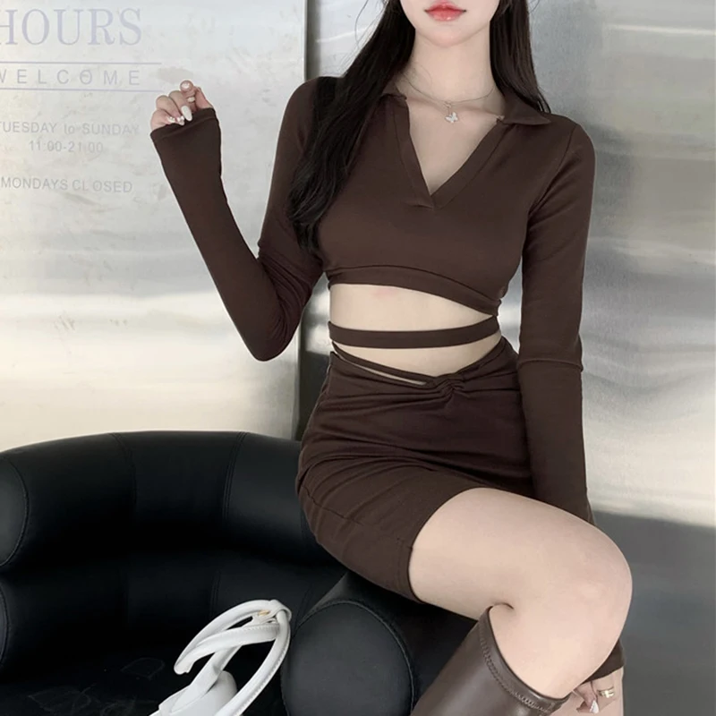 Solid Elegant Knitted Skirts Two Piece Sets Women Sexy Backless Cross Bandage Long Sleeve Tops+Lace Up Mini Skirts Party Suits
Solid Elegant Knitted Skirts Two Piece Sets Women Sexy Backless Cross Bandage Long Sleeve Tops+Lace Up Mini Skirts Party Suits