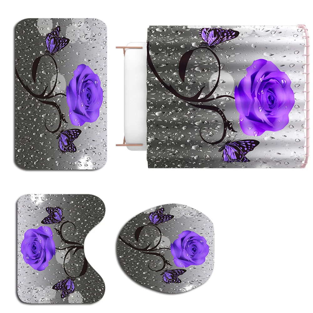 Rose Bathroom Curtains Sets Nature Flowers Waterproof Polyester Shower Curtains Toilet Cover Mat Non-Slip Bath Rug Set
Rose Bathroom Curtains Sets Nature Flowers Waterproof Polyester Shower Curtains Toilet Cover Mat Non-Slip Bath Rug Set