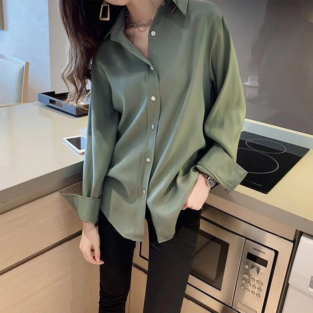Female Tops Spring Autumn New Women's Retro Temperament Satin White Shirt Ladies Long-sleeved Blouse Women's Buttoned Shirt
Female Tops Spring Autumn New Women's Retro Temperament Satin White Shirt Ladies Long-sleeved Blouse Women's Buttoned Shirt
