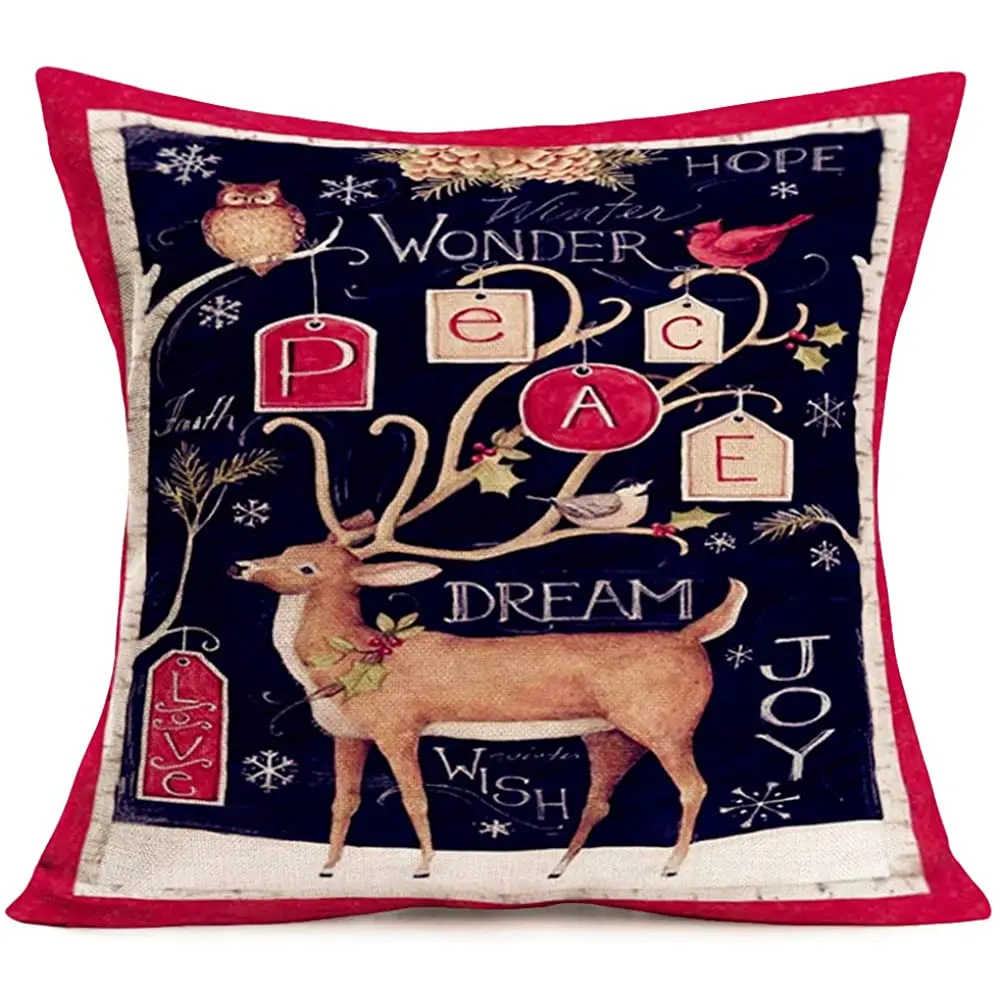 Vintage Rustic Red Frame Cotton Linen Christmas Decorations Pillow Covers Forest Wild Elk Owl Cardinal with Xmas Greeting Quote
Vintage Rustic Red Frame Cotton Linen Christmas Decorations Pillow Covers Forest Wild Elk Owl Cardinal with Xmas Greeting Quote