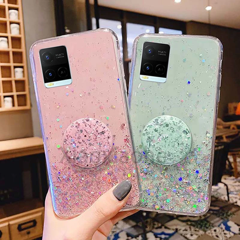 ДЛЯ VIVO Y21 Y33S Y21S блестящая Звезда Мягкий ТПУ силиконовый чехол-подставка |