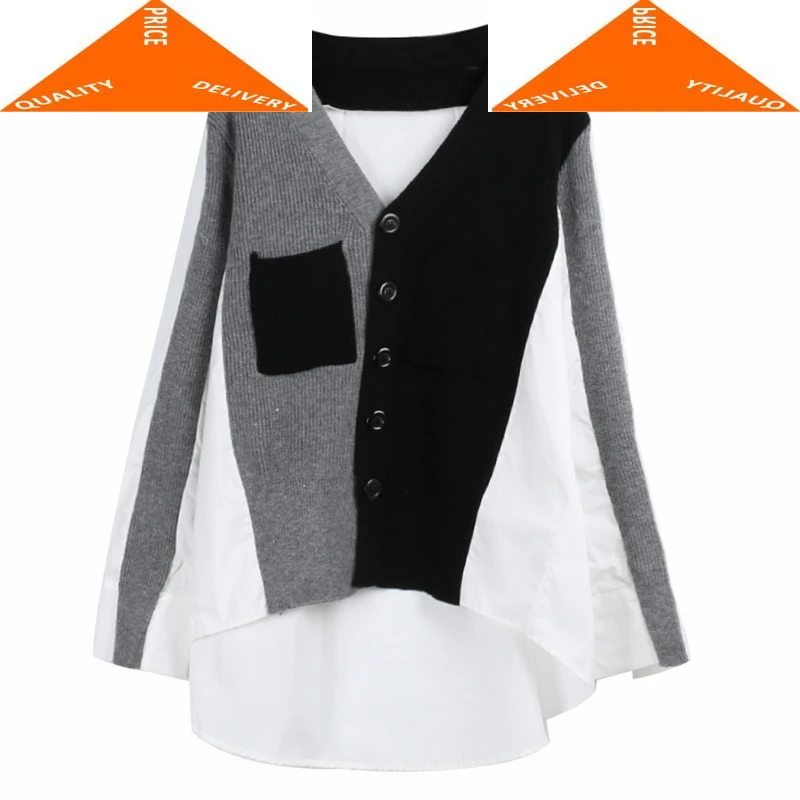 Блузка Женская Весенняя Mujer De Moda 2020 Корейская Лоскутная работа трикотажная размера плюс длинные блузы модная Дамская рубашка 90278 
Блузка Женская Весенняя Mujer De Moda 2020 Корейская Лоскутная работа трикотажная размера плюс длинные блузы модная Дамская рубашка 90278