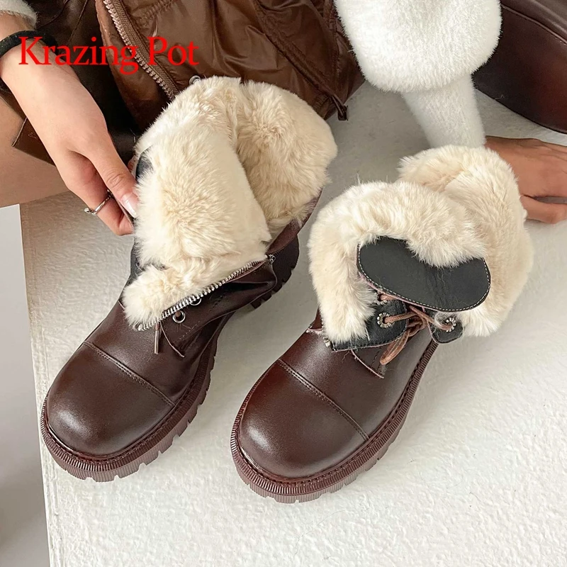 krazing pot plus size snow boots rabbit fur high quality cow split leather round toe thick bottom winter warm mid-calf boots L56
krazing pot plus size snow boots rabbit fur high quality cow split leather round toe thick bottom winter warm mid-calf boots L56