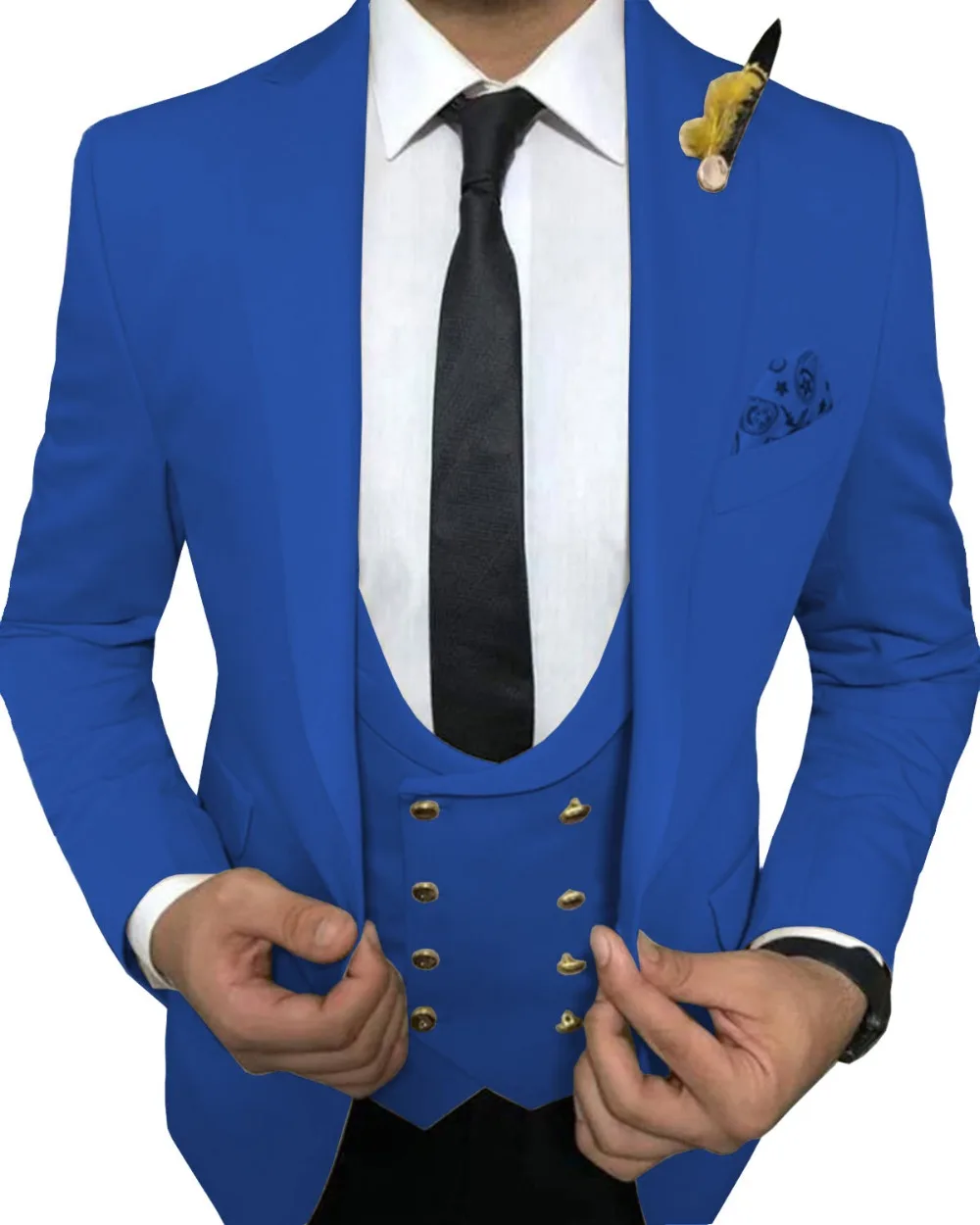One Button Men Suits Royal Blue and Black Groom Tuxedos Notch Lapel Groomsmen 3 Pieces Set ( Jacket + Pants + Vest + Tie ) D345
One Button Men Suits Royal Blue and Black Groom Tuxedos Notch Lapel Groomsmen 3 Pieces Set ( Jacket + Pants + Vest + Tie ) D345