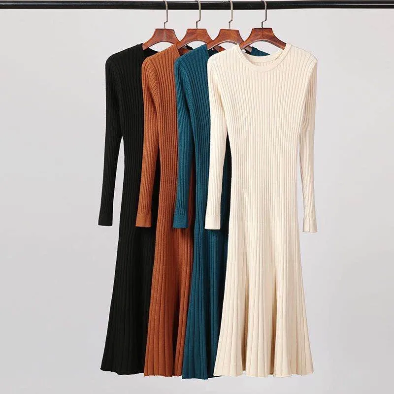 PEONFLY Chic Long Knitted Maxi Women Sweater Dress Warm 2020 Autumn Winter Dress Female Ribbed O Neck Sheath Dress Office Lady
PEONFLY Chic Long Knitted Maxi Women Sweater Dress Warm 2020 Autumn Winter Dress Female Ribbed O Neck Sheath Dress Office Lady