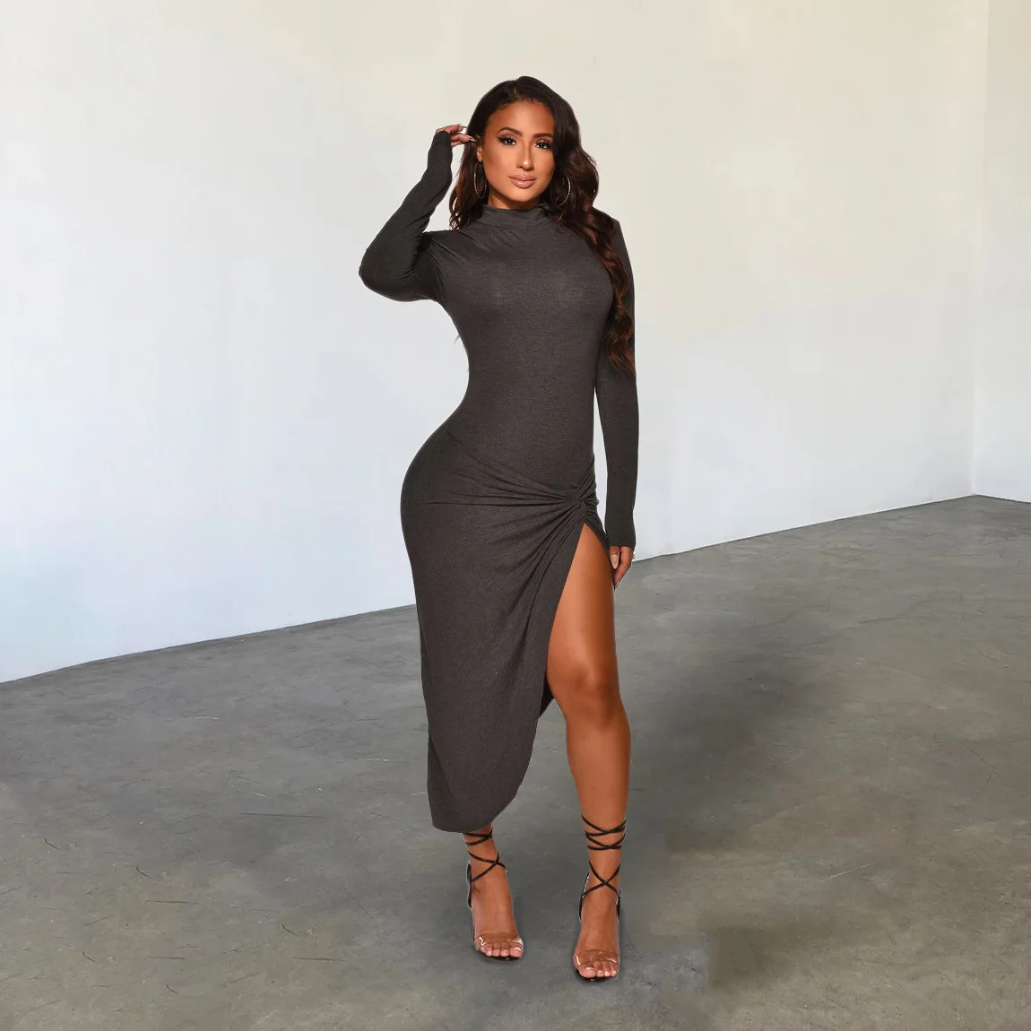 New women's long sleeve solid color slimming women's long slit dress spring and autumn summer temperament
New women's long sleeve solid color slimming women's long slit dress spring and autumn summer temperament