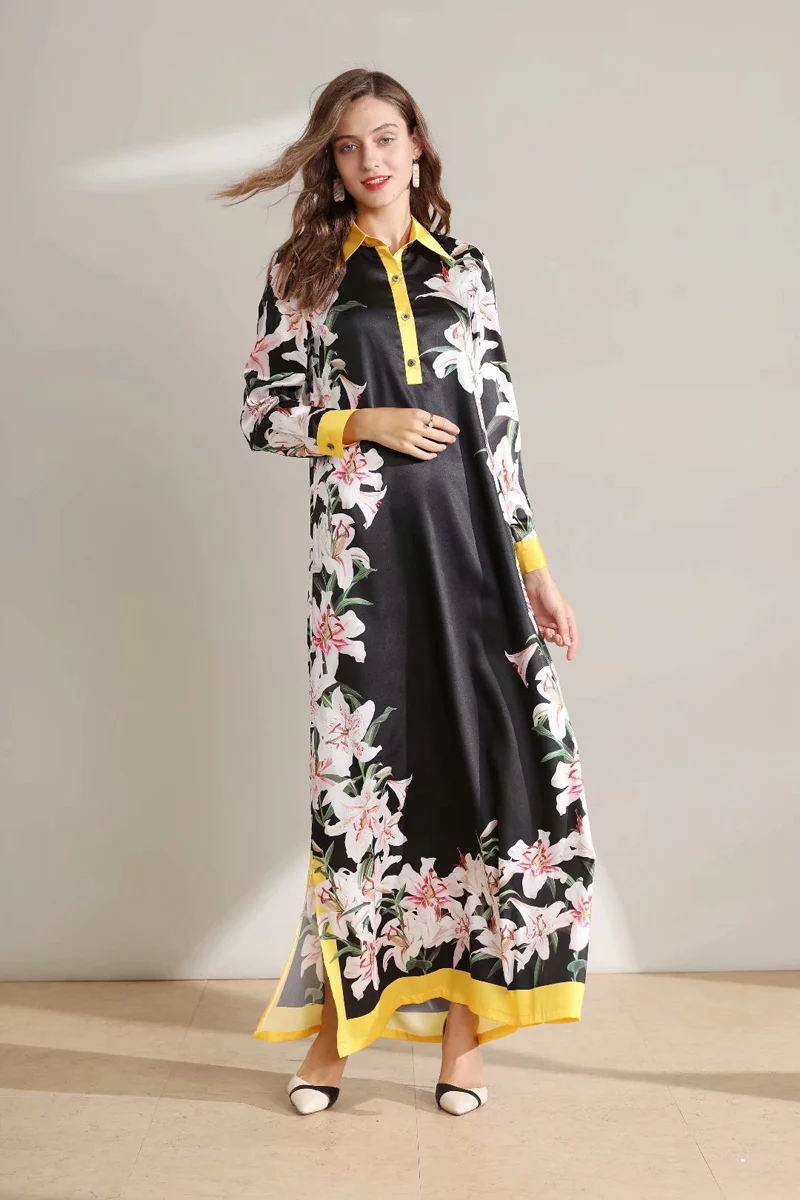 Women's Runway Dresses Turn Down Collar Long Sleeves Floral Printed Loose Designer Fashion Casual Split Long Dresses
Women's Runway Dresses Turn Down Collar Long Sleeves Floral Printed Loose Designer Fashion Casual Split Long Dresses