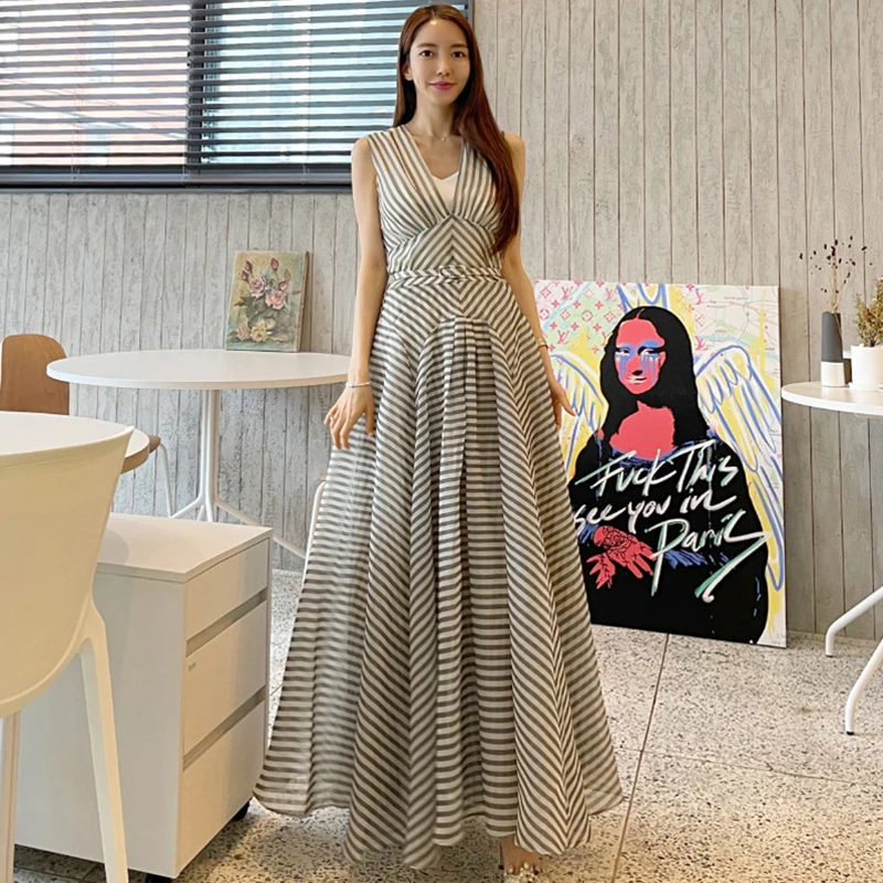 Korean Style Vintage Sexy V-Neck Maxi Party Club Dress Ladies Elegant Robe Casual Streetwear Stripe Sashes Female Beach Dress
Korean Style Vintage Sexy V-Neck Maxi Party Club Dress Ladies Elegant Robe Casual Streetwear Stripe Sashes Female Beach Dress