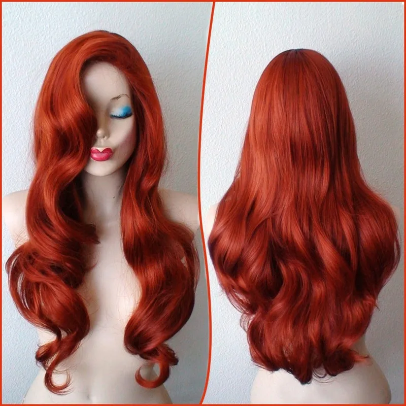 Фото Красный длинный волнистый синтетический парик для косплея - купить
