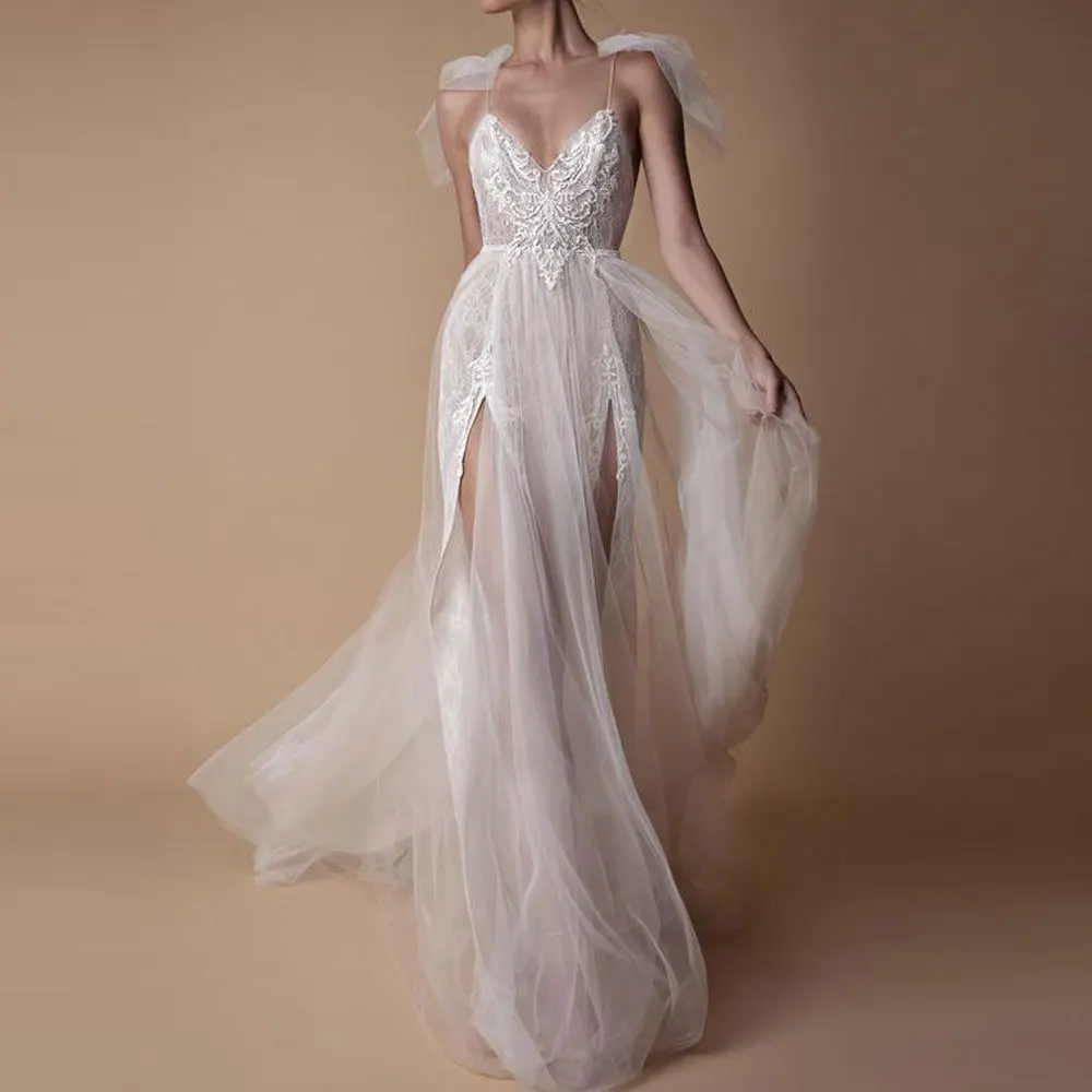Front/Side Slit Spaghetti strap Evening Dresses A-line Net/Tulle Floor length Party Dresses Applique Bowknot\Bow Party Gowns
Front/Side Slit Spaghetti strap Evening Dresses A-line Net/Tulle Floor length Party Dresses Applique Bowknot\Bow Party Gowns