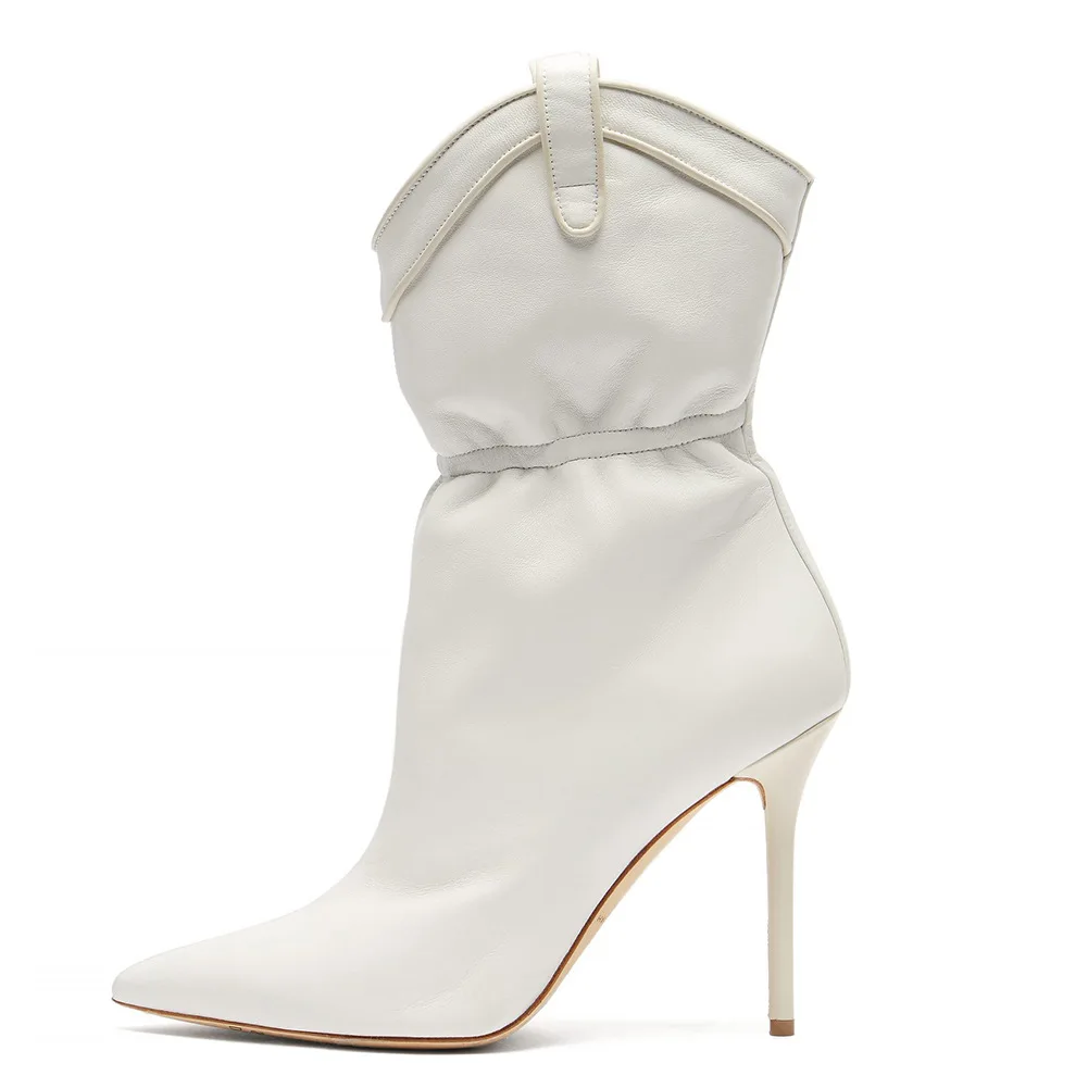 Woman White Pointed High Heel Middle Boots Large Size Autumn and Winter Fashion Slip On Shoes
Woman White Pointed High Heel Middle Boots Large Size Autumn and Winter Fashion Slip On Shoes