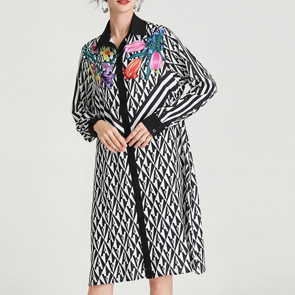 Western Style Women Dress Spring Autumn New Fashion Temperament Loose Casual Chiffon Printing Retro Single-breasted Long Sleeve 
Western Style Women Dress Spring Autumn New Fashion Temperament Loose Casual Chiffon Printing Retro Single-breasted Long Sleeve