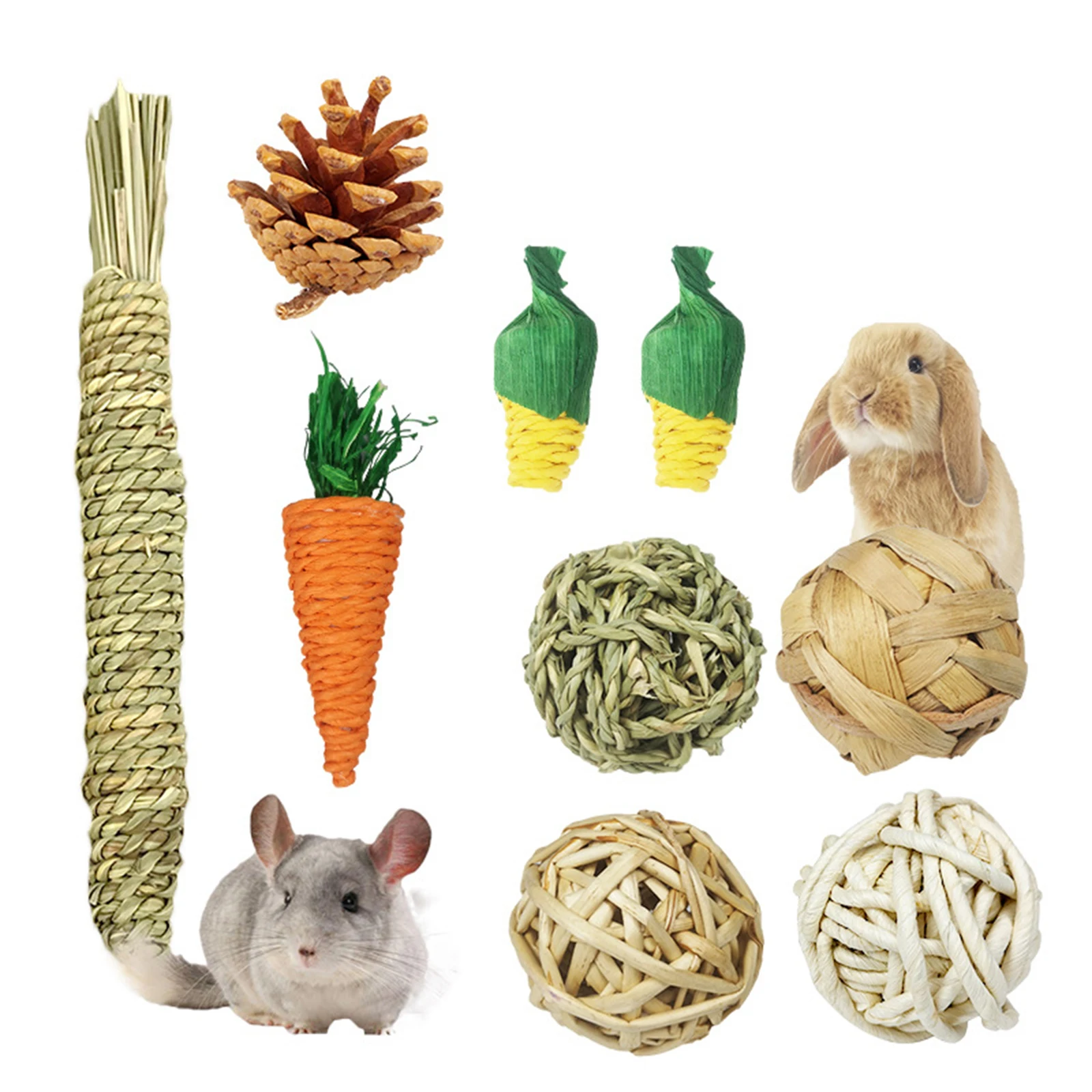 9Pcs Rabbits Toys Chew Toys Teeth Care Molar Toys for Guinea Pigs Rat Small Pet Molars Supplies Accessories
9Pcs Rabbits Toys Chew Toys Teeth Care Molar Toys for Guinea Pigs Rat Small Pet Molars Supplies Accessories