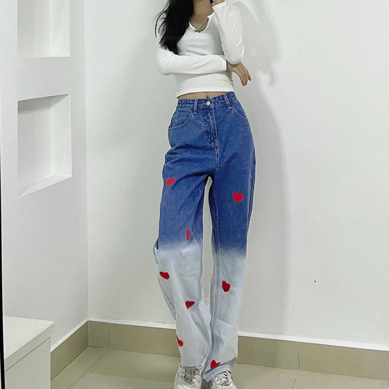 Casual Heart Print Tie Dye Straight Jeans Women High Waist Loose Denim Long Pants Y2K Trousers 90S Harajuku 2021 Summer Spring
Casual Heart Print Tie Dye Straight Jeans Women High Waist Loose Denim Long Pants Y2K Trousers 90S Harajuku 2021 Summer Spring