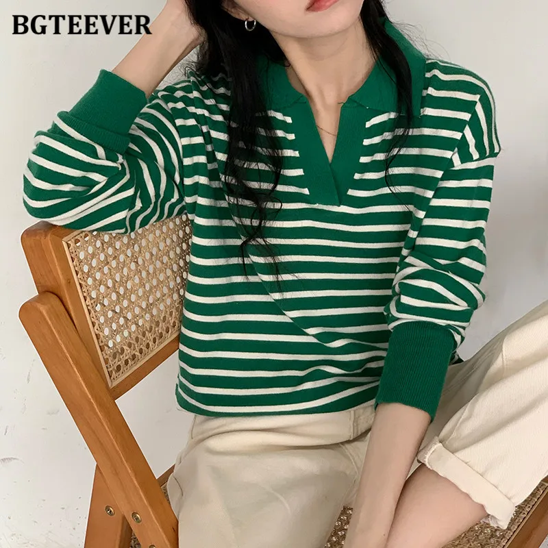 BGTEEVER Autumn Winter Turn-down Collar Women Knitted Pullovers Casual Full Sleeve Loose Striped Female Sweater Jumpers 2021
BGTEEVER Autumn Winter Turn-down Collar Women Knitted Pullovers Casual Full Sleeve Loose Striped Female Sweater Jumpers 2021