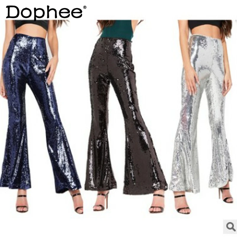 Брюки-клеш Женские с блестками, уличная одежда, пикантные длинные штаны для ночного клуба, разноцветные блестящие брюки с широкими штанинам... 
Брюки-клеш Женские с блестками, уличная одежда, пикантные длинные штаны для ночного клуба, разноцветные блестящие брюки с широкими штанинам...