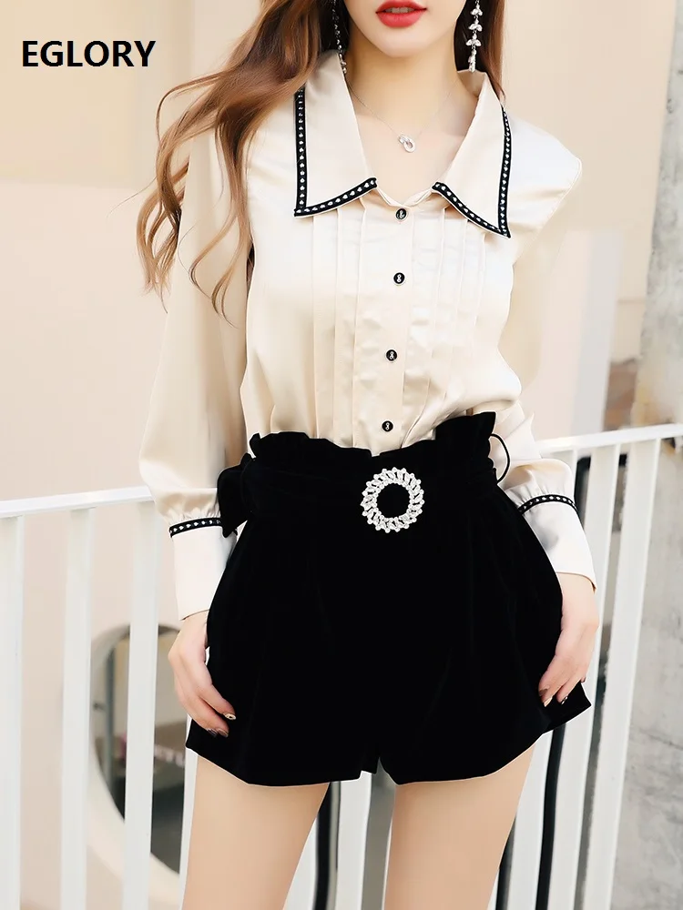 2021 Spring Fashion 2 Piece Set High Quality Women Turn-down Collar Long Sleeve Tops Shirt+High Waist Velvet Short Sets Casual
2021 Spring Fashion 2 Piece Set High Quality Women Turn-down Collar Long Sleeve Tops Shirt+High Waist Velvet Short Sets Casual
