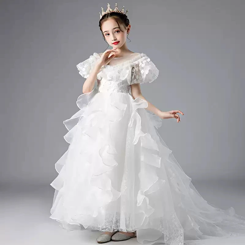Flower Girl Dresses Illusion Short V-Neck Luxury White Princess Floor-Length Tulle Lace Embroidery Elegant Kids Party Gown H413
Flower Girl Dresses Illusion Short V-Neck Luxury White Princess Floor-Length Tulle Lace Embroidery Elegant Kids Party Gown H413
