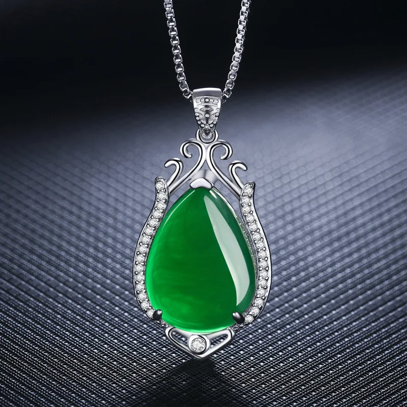 Fashion Natural Green Jade Chalcedony Water Drop Pendant 925 Silver Necklace Carved Charm Jewelry Amulet for Women Gifts
Fashion Natural Green Jade Chalcedony Water Drop Pendant 925 Silver Necklace Carved Charm Jewelry Amulet for Women Gifts