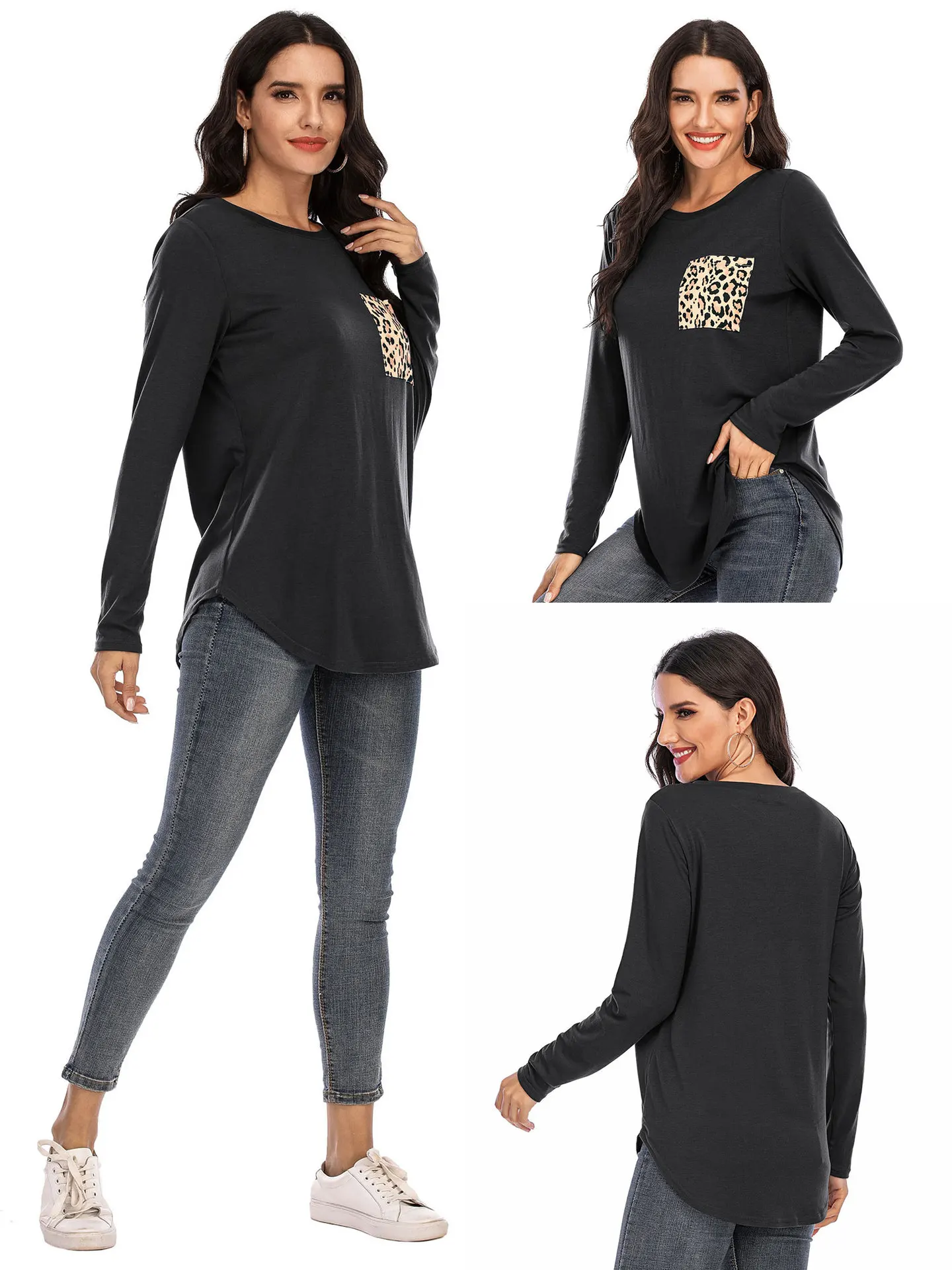 2020 Autumn Womens O-Neck Leopard Pockets T shirt Long Sleeve Casual Tops Pullover Home Clothes T1595
2020 Autumn Womens O-Neck Leopard Pockets T shirt Long Sleeve Casual Tops Pullover Home Clothes T1595