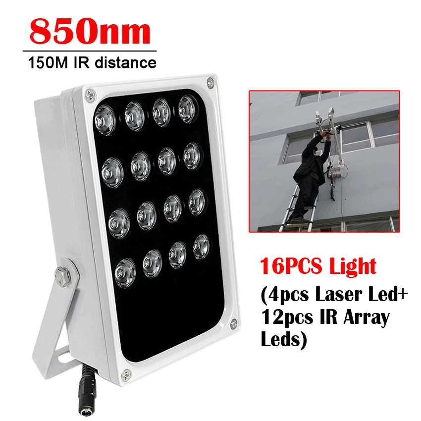 CCTV светодиодный S 150 м радиус действия ИК: 16 шт. (4 шт. лазерный светодиодный + 12 шт Массив ИК светодиодный s) Инфракрасный Водонепроницаемый Ночное видение CCTV Камера заполнить светильник
CCTV светодиодный S 150 м радиус действия ИК: 16 шт. (4 шт. лазерный светодиодный + 12 шт Массив ИК светодиодный s) Инфракрасный Водонепроницаемый Ночное видение CCTV Камера заполнить светильник