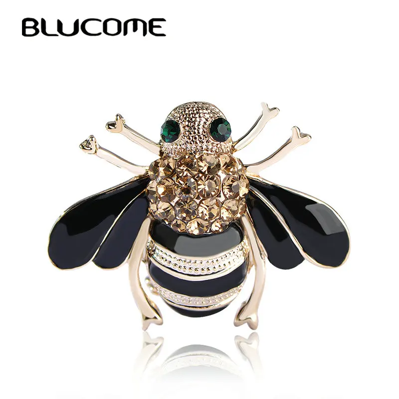 

Blucome Brown Bees Brooch Black Enamel Corsage Hats Scarf Clips Accessories Green Eyes Brooches For Woman Party 2021 Hot Sale