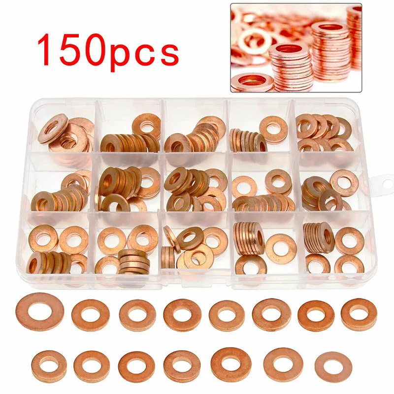 150Pcs Copper Sealing Solid Gasket Washer Sump Plug Oil For Boat Crush Flat Seal Ring Tool Hardware Accessories
150Pcs Copper Sealing Solid Gasket Washer Sump Plug Oil For Boat Crush Flat Seal Ring Tool Hardware Accessories