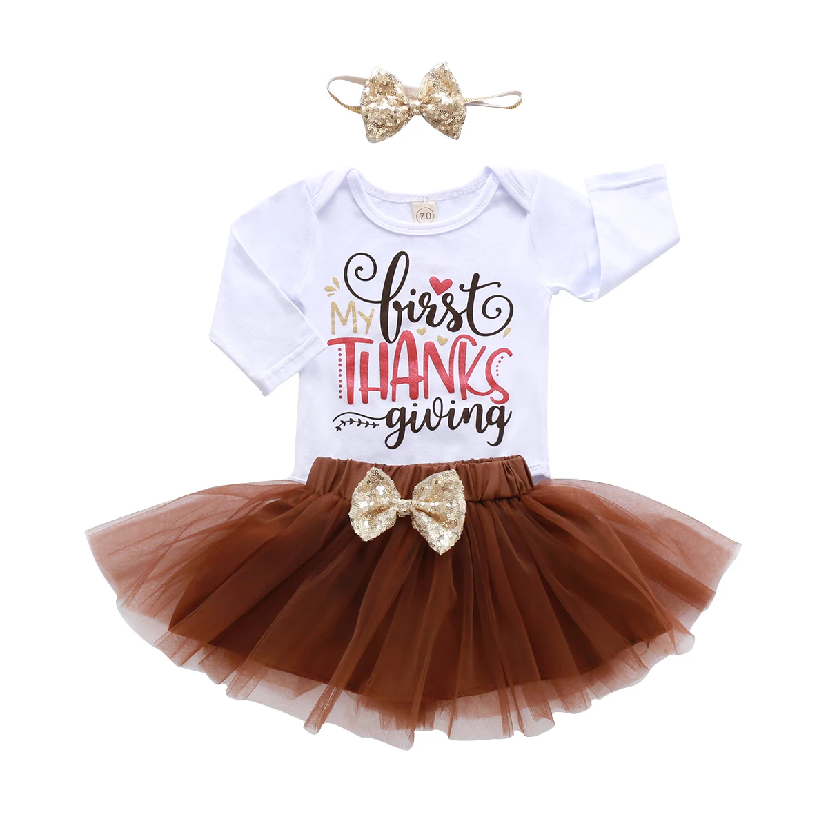 2020 Summer Baby Girls Thanksgiving Day Outfits Long Sleeve Round Neck Bodysuits + Mesh Skirt + Headband 3PCS Set 0-12M Clothing
2020 Summer Baby Girls Thanksgiving Day Outfits Long Sleeve Round Neck Bodysuits + Mesh Skirt + Headband 3PCS Set 0-12M Clothing