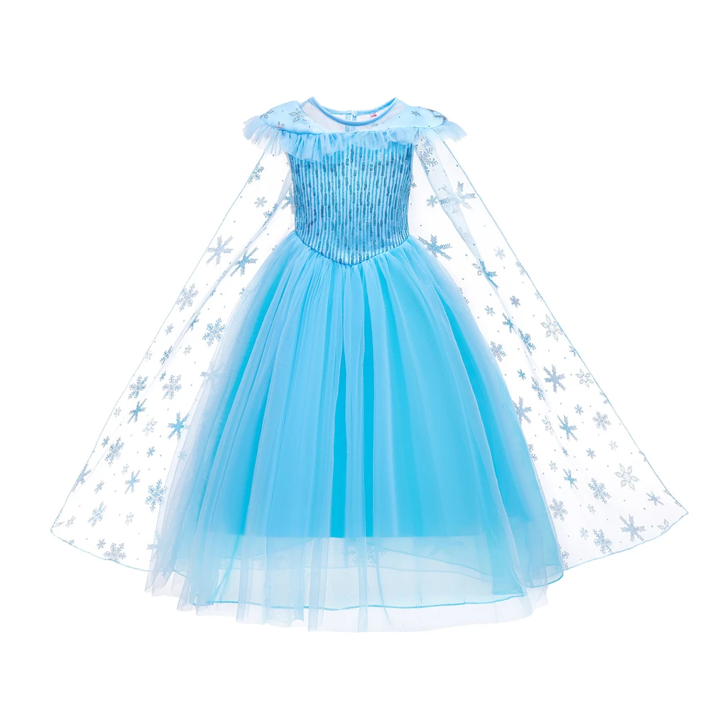 Платье принцессы Эльзы для девочек Тюлевое бальное платье с блестками