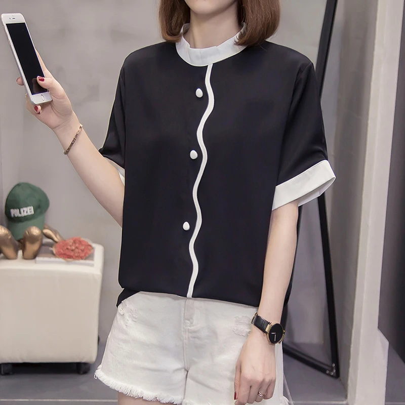 4XL Plus Size Summer Women Blouses Bright Line Decoration Chiffon Shirt Short Sleeve Buttons Shirts Womens Casual Loose Tops
4XL Plus Size Summer Women Blouses Bright Line Decoration Chiffon Shirt Short Sleeve Buttons Shirts Womens Casual Loose Tops