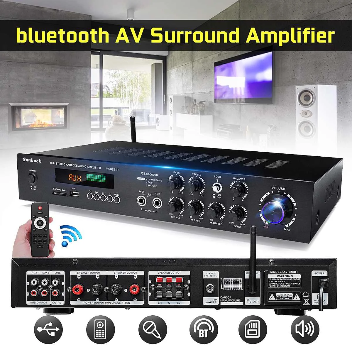 110V 500W*2 LED Display AV Power Amplifier Subwoofer Home HiFi Stereo Audio Amplifier Bluetooth Mic Remote Control FM Support
110V 500W*2 LED Display AV Power Amplifier Subwoofer Home HiFi Stereo Audio Amplifier Bluetooth Mic Remote Control FM Support