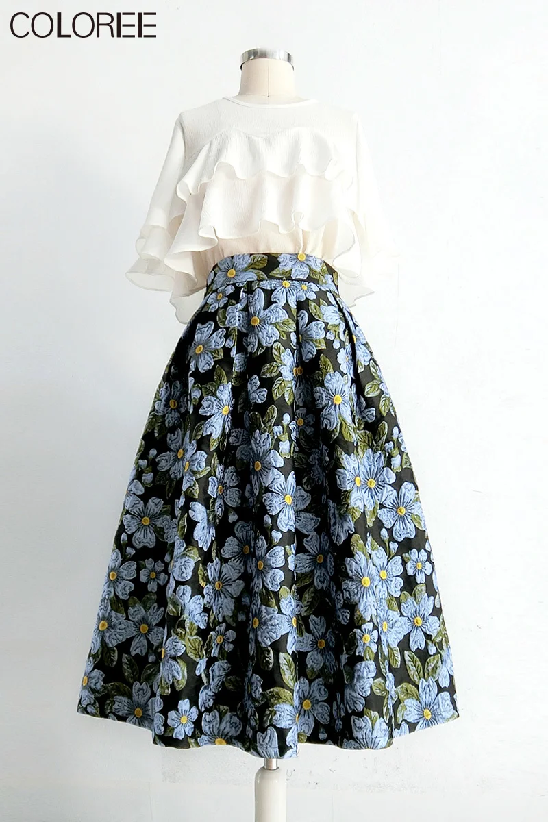 Runway Vintage Blue Jacquard Midi Skirts Women 2021 Summer Fashion Elegant High Waist Boho Mid-calf Skirt Saia Faldas
Runway Vintage Blue Jacquard Midi Skirts Women 2021 Summer Fashion Elegant High Waist Boho Mid-calf Skirt Saia Faldas