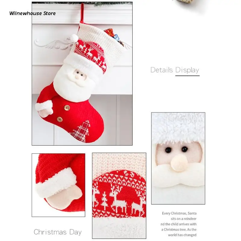 F62A Red and White Knitted Christmas Stockings Candy Bag Xmas Elf Santa Snowman Doll Element Stocking for Family Country Rustic
F62A Red and White Knitted Christmas Stockings Candy Bag Xmas Elf Santa Snowman Doll Element Stocking for Family Country Rustic