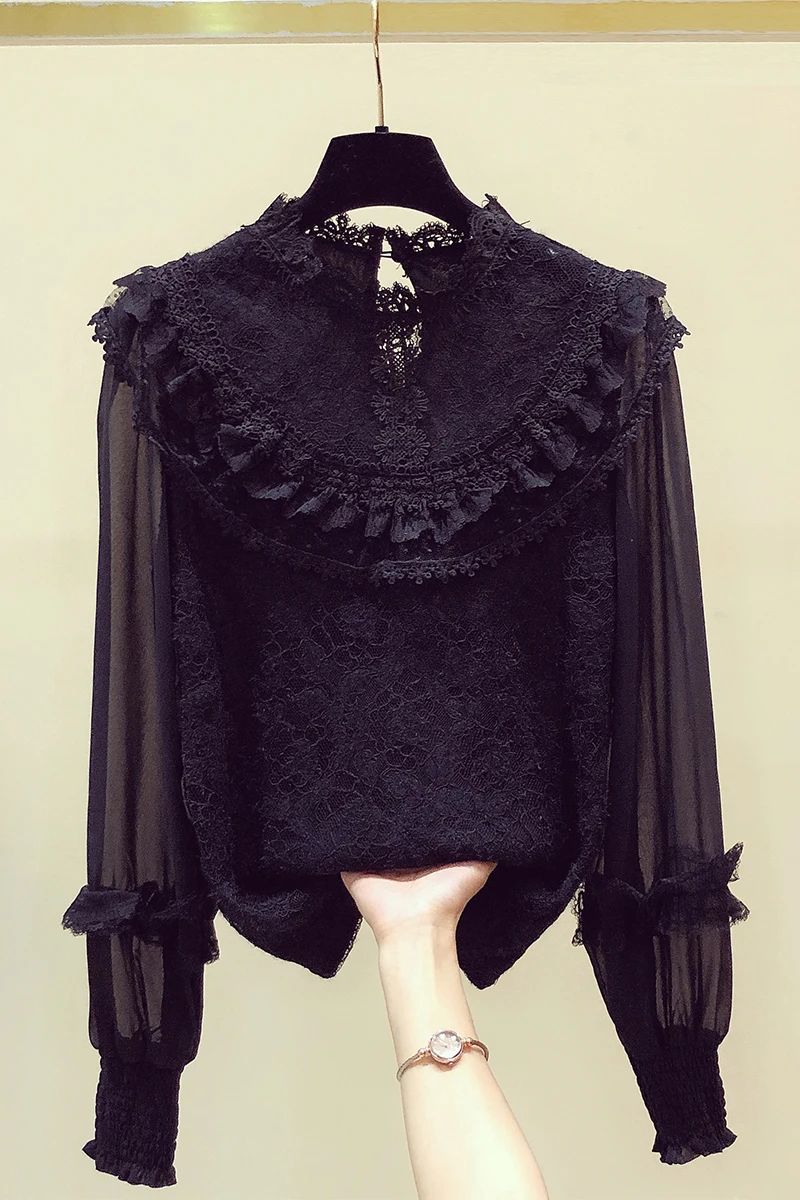 Crocheted Hollow-out Stand Collar Lace Shirt for Women 2021 Spring Fall New Ruffled Long Sleeve Chiffon Shirts Girls Bloust Tops
Crocheted Hollow-out Stand Collar Lace Shirt for Women 2021 Spring Fall New Ruffled Long Sleeve Chiffon Shirts Girls Bloust Tops