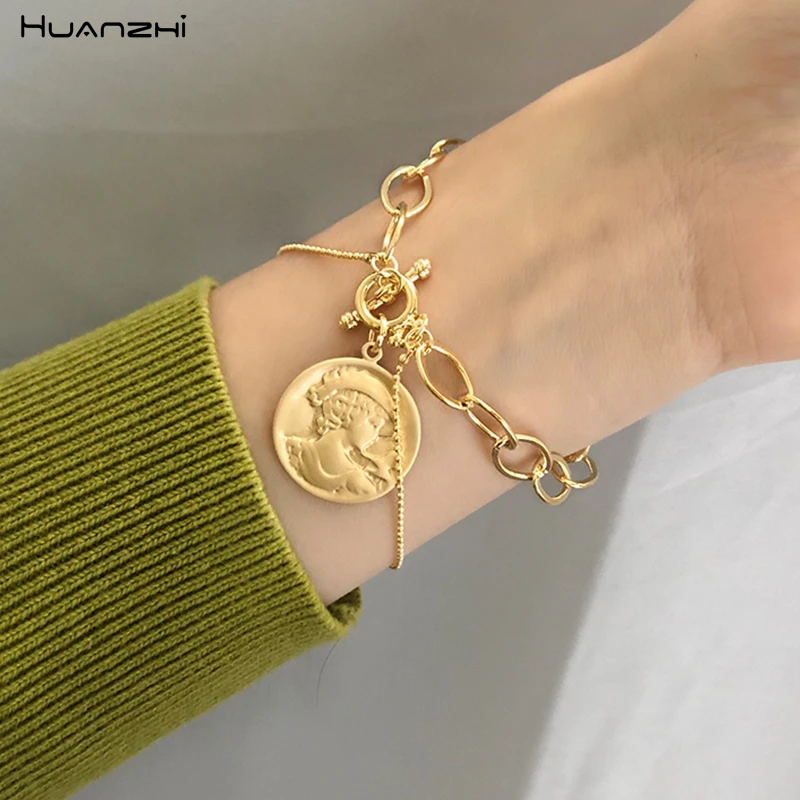 HUANZHI 2019 nouveau простые или humaine de monnaie perle Портретные браслеты для женщин fille браслет