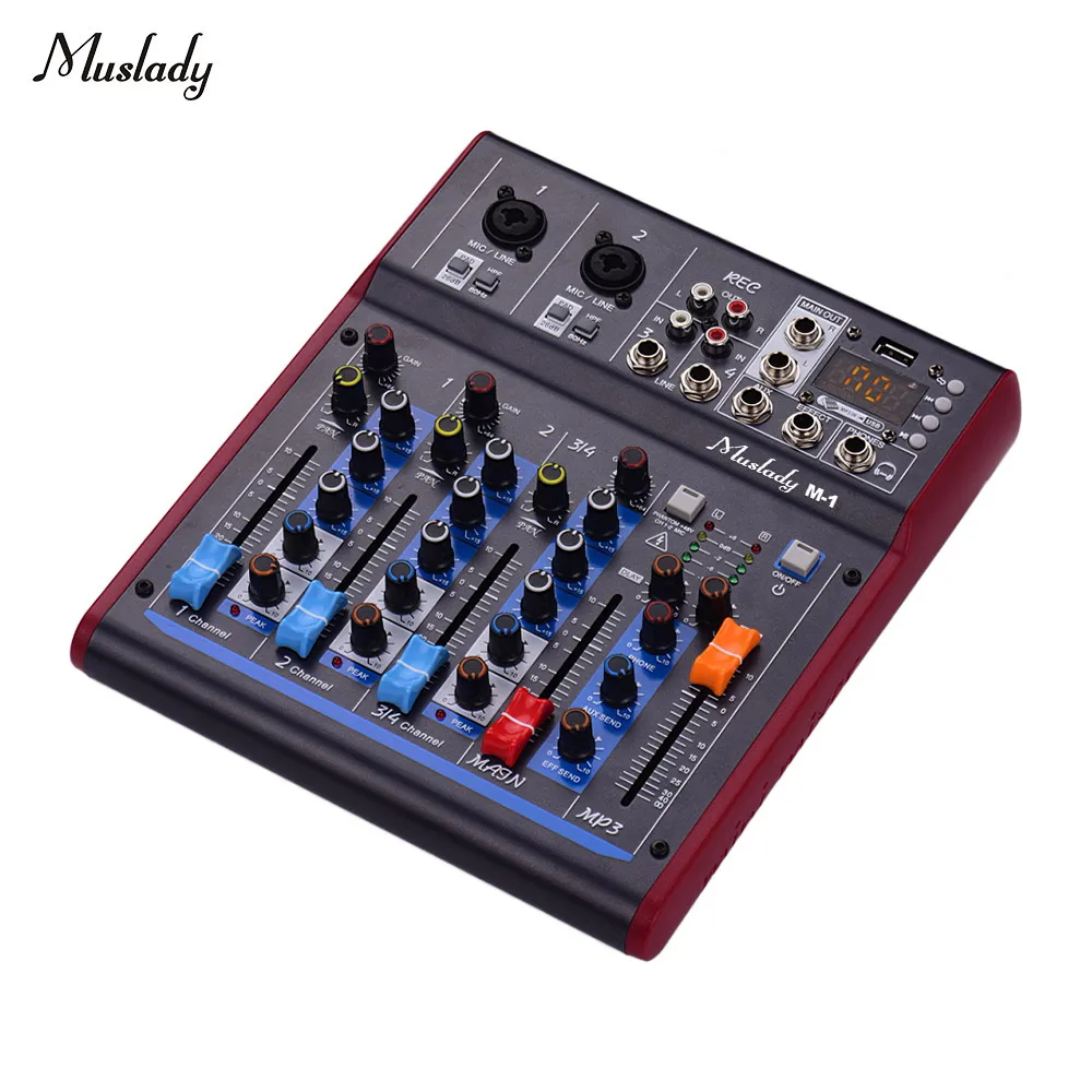 Muslady M-1 Professional 4 Channel Digital Mixer Mixing Console Built-in 48V Phantom Power with Reverberation Effect BT Function
Muslady M-1 Professional 4 Channel Digital Mixer Mixing Console Built-in 48V Phantom Power with Reverberation Effect BT Function